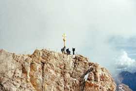 The gilded iron cross at the eastern summit of the Zugspitze