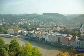 Passau from Veste Oberhaus, with the Danube and Inn visible