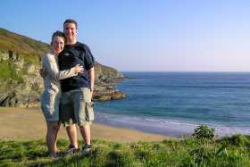 Heather and Mike at Hemmick beach in Cornwall
