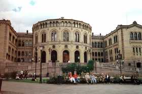 Outside Stortinget, the Norwegian Parliament